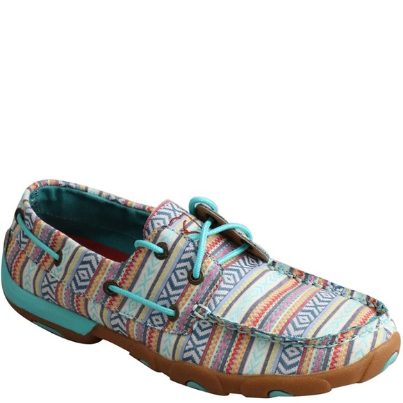 TWISTED X Women's Boat Shoe Driving Moc - Turquoise/Multicolor - Picture 1 of 11
